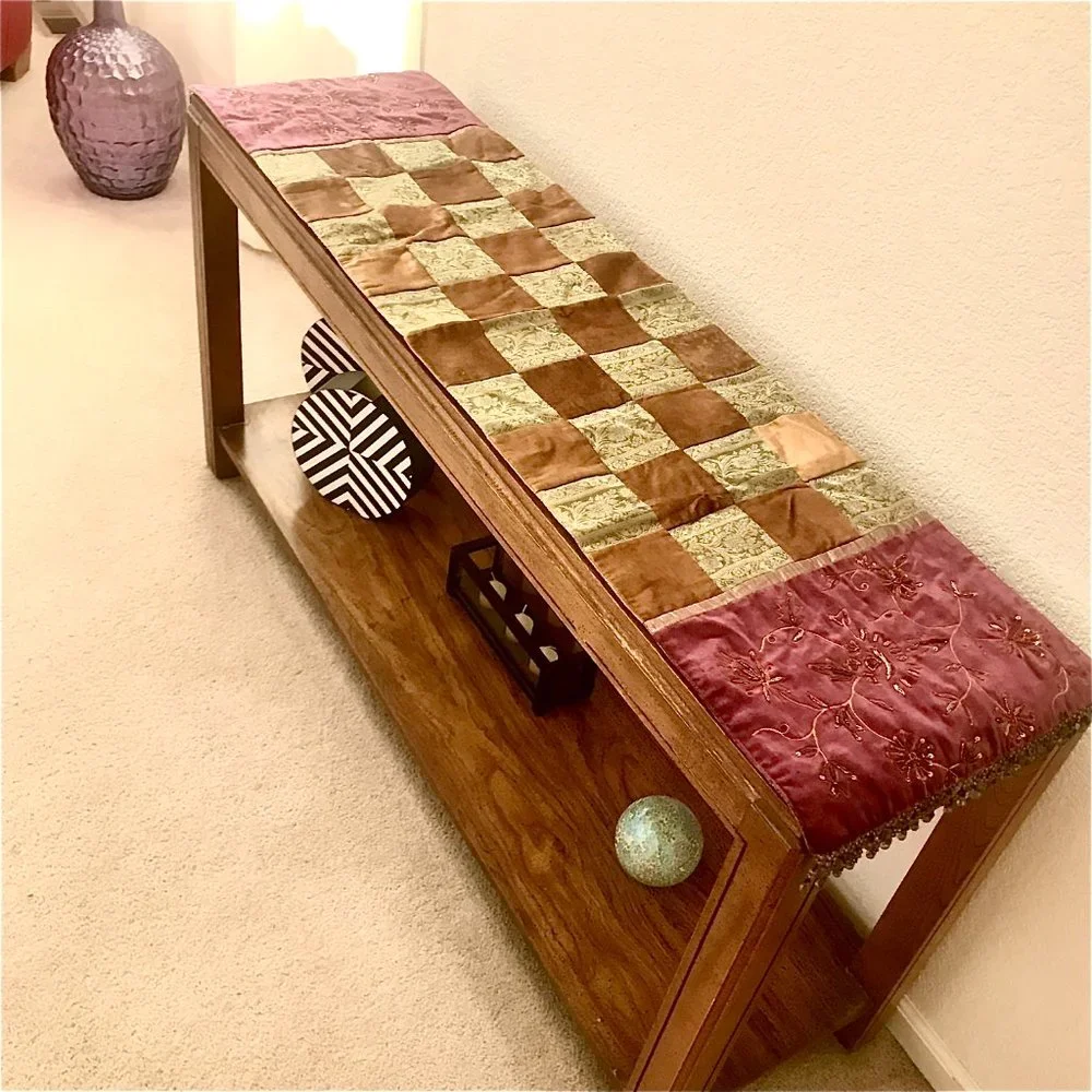 Z Gallerie Decorative Table Runner Velvet & Silk Patchwork w Beads 14